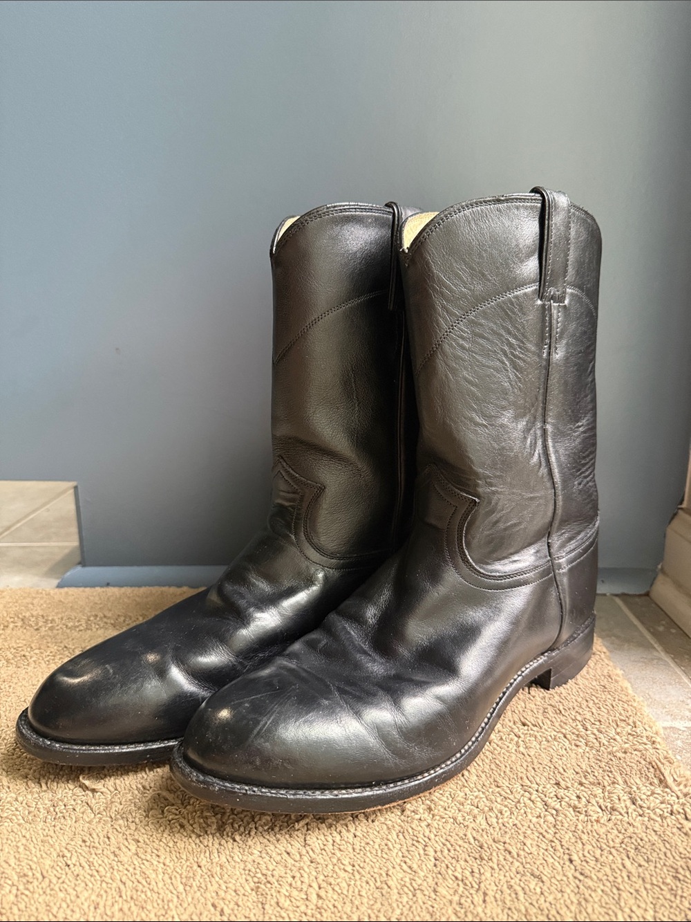 Justin Roper Boots Black Leather Western Cowboy Boots